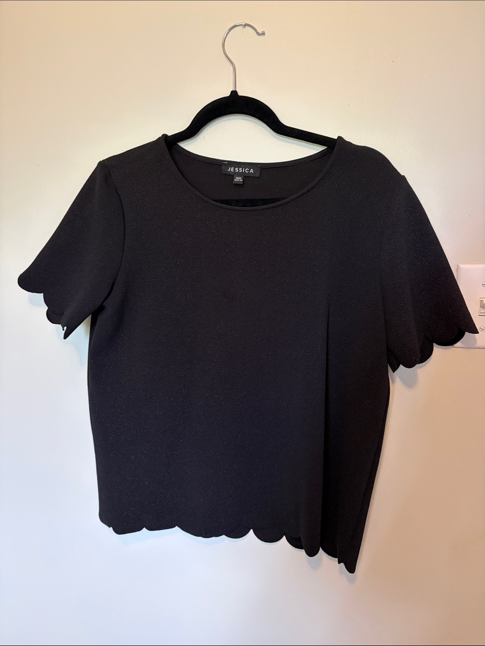 Jessica Black Scallop-Edge Short Sleeve Top